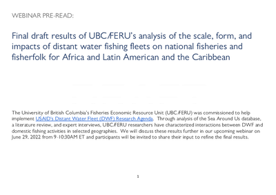Final draft results of UBC/FERU’s analysis of the scale, form, and impacts of DWF on national fisheries and fisherfolk for Africa and Latin American and the Caribbean