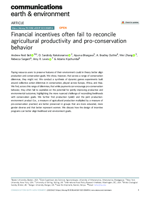 Financial Incentives Often Fail to Reconcile Agricultural Productivity and Pro-Conservation Behavior
