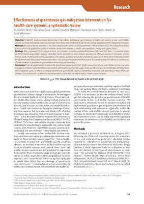 Effectiveness of Greenhouse Gas Mitigation Intervention for Health-Care Systems: A Systematic Review