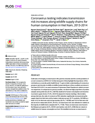 Coronavirus Testing Indicates Transmission Risk Increases along Wildlife Supply Chains for Human Consumption in Viet Nam