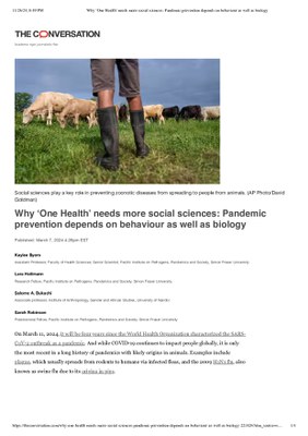 Why One Health Needs More Social Sciences: Pandemic Prevention Depends on Behavior as well as Biology