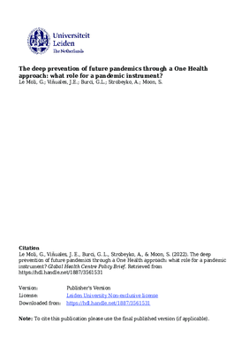 The Deep Prevention of Future Pandemics Through a One Health Approach: What Role For a Pandemic Instrument?