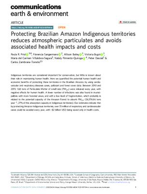 Protecting Brazilian Amazon Indigenous Territories Reduces Atmospheric Particulates and Avoids Associated Health Impacts and Costs