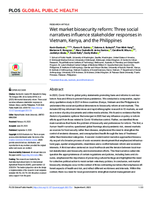Wet Market Biosecurity Reform: Three Social Narratives Influence Stakeholder Responses in Vietnam, Kenya, and the Philippines