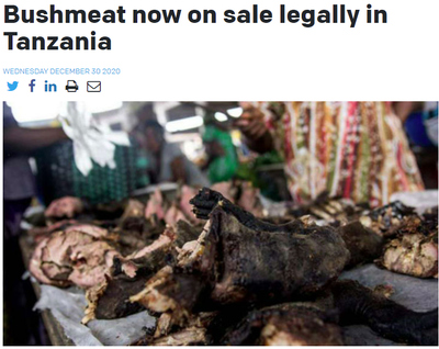 Bushmeat now on sale legally in Tanzania