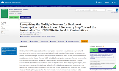 Recognizing the Multiple Reasons for Bushmeat Consumption in Urban Areas: A Necessary Step Toward the Sustainable Use of Wildlife for Food in Central Africa