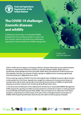 The COVID-19 challenge: Zoonotic diseases and wildlife. Collaborative Partnership on Sustainable Wildlife Management's four guiding principles to reduce risk from zoonotic diseases