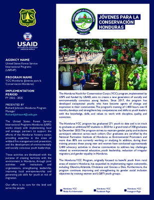 Honduras Youth for Conservation Corps Fact Sheet