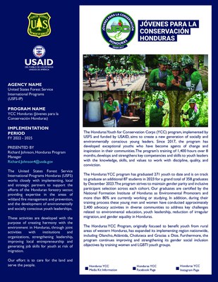 Honduras Youth for Conservation Corps Fact Sheet