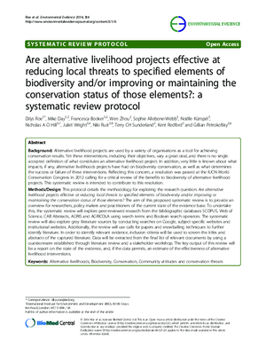 Are alternative livelihood projects effective at reducing local threats to specified elements of biodiversity and/or improving or maintaining the conservation status of those elements?: a systematic review protocol