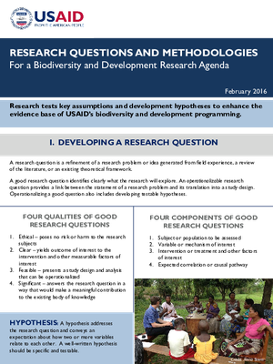 Research Questions and Methodologies for a Biodiversity and Development Research Agenda PDF