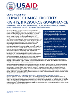Climate Change, Property Rights, & Resource Governance: Emerging Implications for USG Policies and Programming