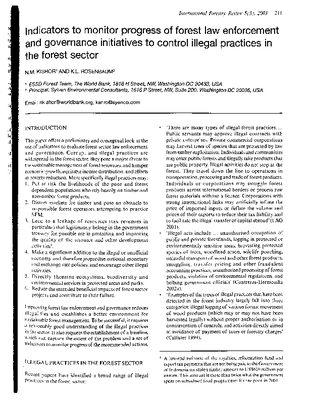 Indicators to Monitor Progress of Forest Law Enforcement and Governance Initiatives to Control Illegal Practices in the Forest Sector