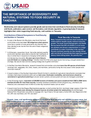 The Importance of Biodiversity and Natural Systems to Food Security in Tanzania