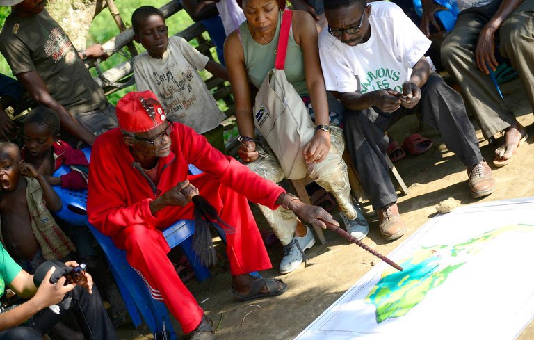 Chief at land use plan meeting in Mbou Mon Tour Village in 2015