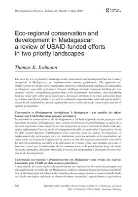 Eco-regional conservation and development in Madagascar: a review of USAID-funded efforts in two priority landscapes