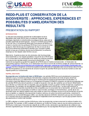  REDD-plus et conservation de la biodiversite: Approches, experiences et possibilites d'amelioration des resultats