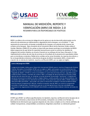 Manual de Medicion, Reporte y Verificacion (MRV) de REDD+ 2.0: Resumen Para Los Responsables de Politicas