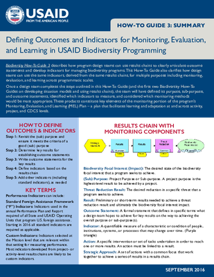 How-To-Guide 3 Summary: Defining Outcomes & Indicators for Monitoring, Evaluation, and Learning in USAID Biodiversity Programming