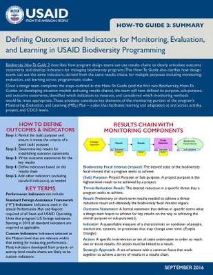 How-To-Guide 3 Summary: Defining Outcomes & Indicators for Monitoring, Evaluation, and Learning in USAID Biodiversity Programming