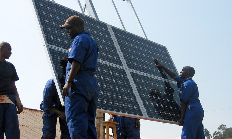 Training to install solar panels in Rwanda