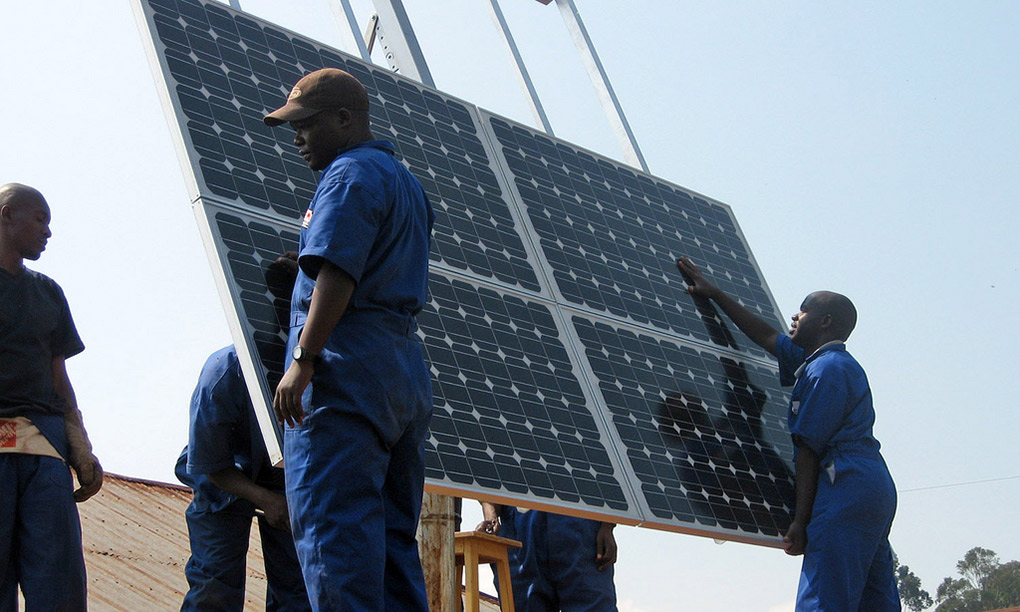 Training workers to install solar panels