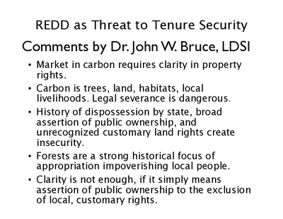 REDD as Threat to Tenure Security. Comments For LTC Workshop on Land Tenure and Forest Carbon Management