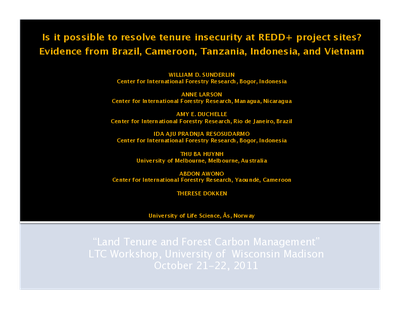Is it possible to resolve tenure insecurity at REDD+ project sites? Evidence from Brazil, Cameroon, Tanzania, Indonesia, and Vietnam