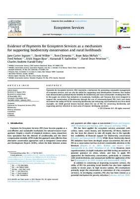Evidence of Payments for Ecosystem Services as a mechanism for supporting biodiversity conservation and rural livelihoods