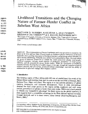 Livelihood Transitions and the Changing Nature of Farmer-Herder Conflict in Sahelian West Afirca