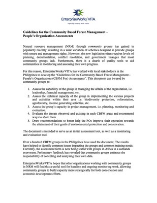 Guidelines for Community Based Forest Management - People's Organization Assessments