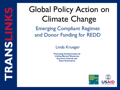 Global Policy Action on Climate Change Emerging Compliant Regimes and Donor Funding for REDD