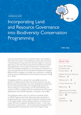 Reference Sheet: Incorporating Land and Resource Governance into Biodiversity Conservation Programming