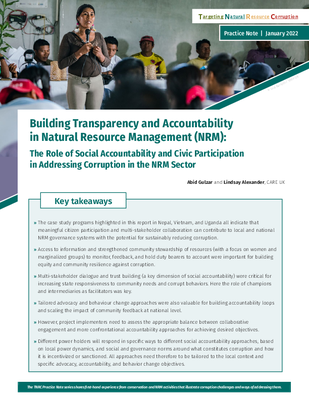 Building Transparency and Accountability in Natural Resource Management (NRM): The Role of Social Accountability and Civic Participation in Addressing Corruption in the NRM Sector