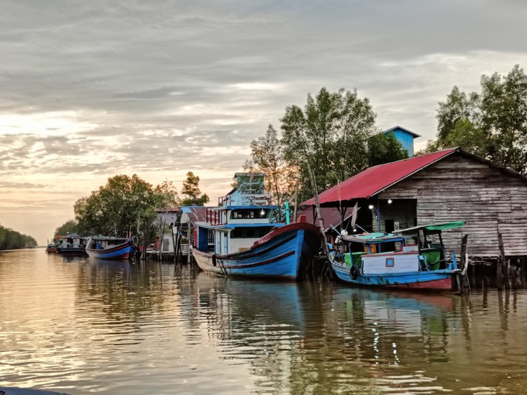 Fishing boats dock at Dusun Besar Village, North Kayong District in West Kalimantan Province, Indonesia.