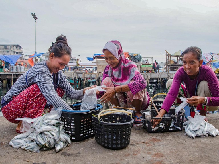 Women fish traders at a local fish market in Bongao, Tawi-Tawi, Philippines.