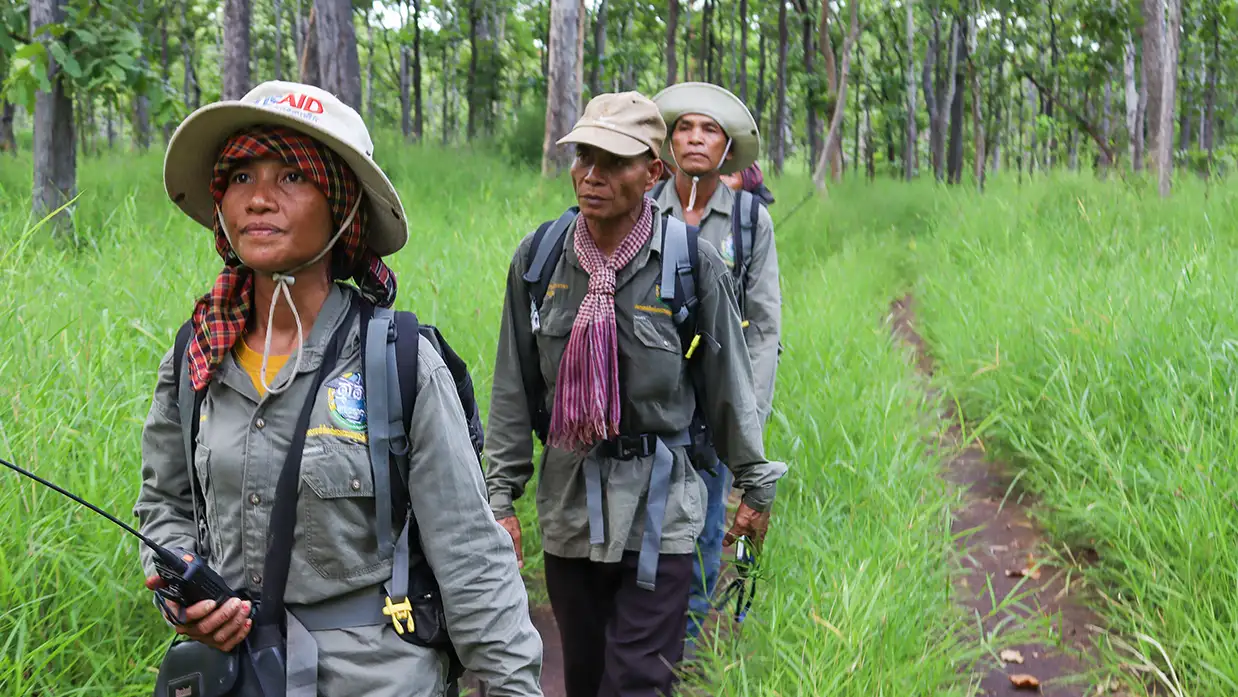 In Northern Cambodia's Dang Phlet Community Protected Area, Kuy Indigenous Peoples and community members lead forest patrols. Credit: Sina Pha/USAID Greening Prey Lang